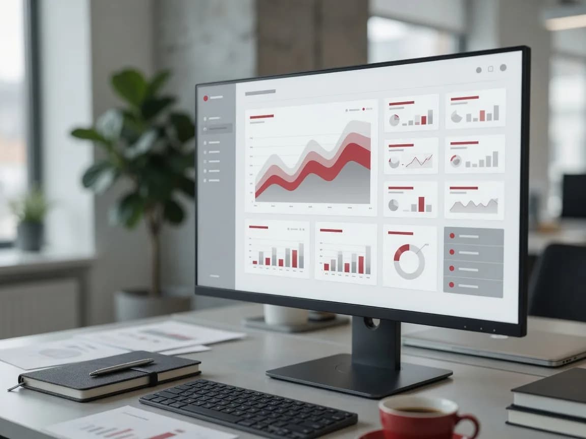 Business application dashboard on a desktop monitor