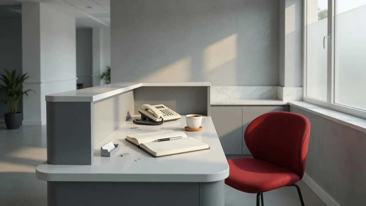 Welcoming office desk ready for client conversations